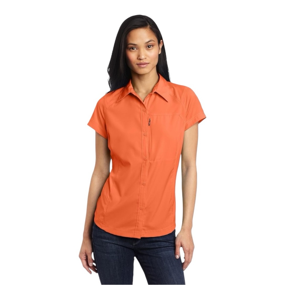 Columbia Silver Ridge Women’s Short Sleeve Shirt Orange  Small Sun Protection